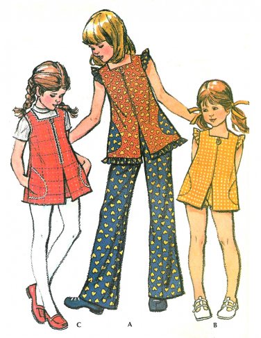 Girls Hippie Mod Tunic Top Shorts Pants Sewing Pattern 5 Vintage 1973 Sleeveless 3625