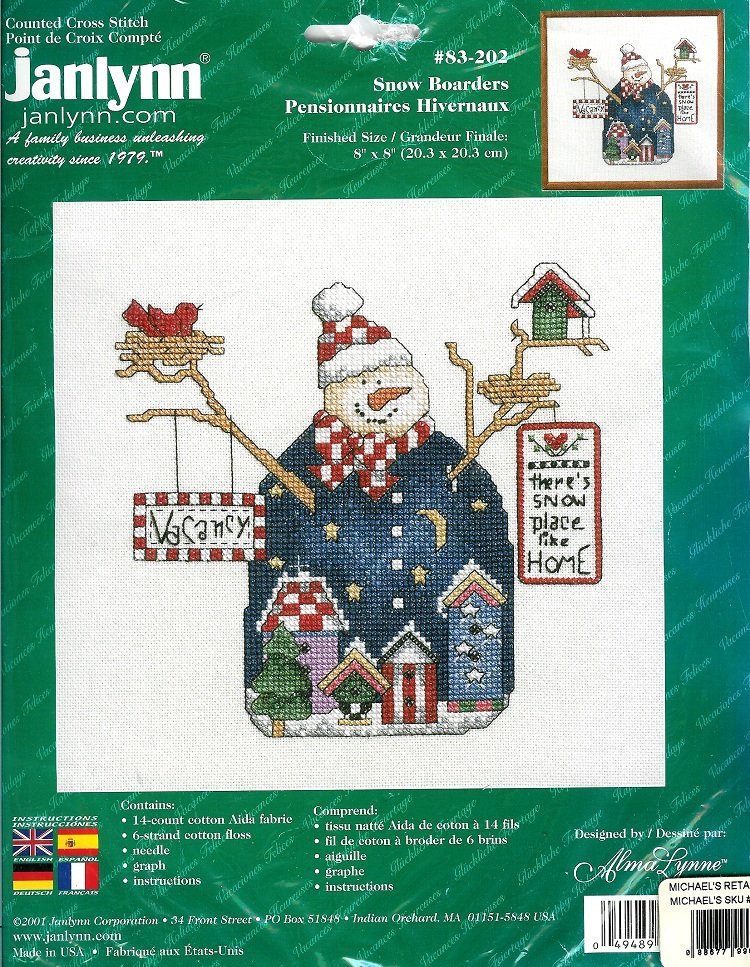 Janlynn Counted Cross Stitch Kit Snowman Snow Place Like Home Winter