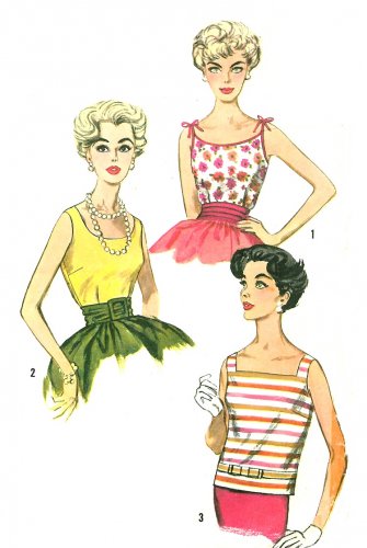 Vintage Tops Sewing Pattern 12 1950s Fitted Tie Shoulder Tank Boxy