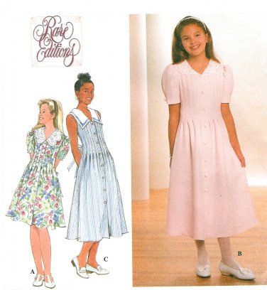 Rare Editions Dress Pattern Girls 7-14 Drop Waist Princess Seam Lace Collar Short Sleeveless 7628