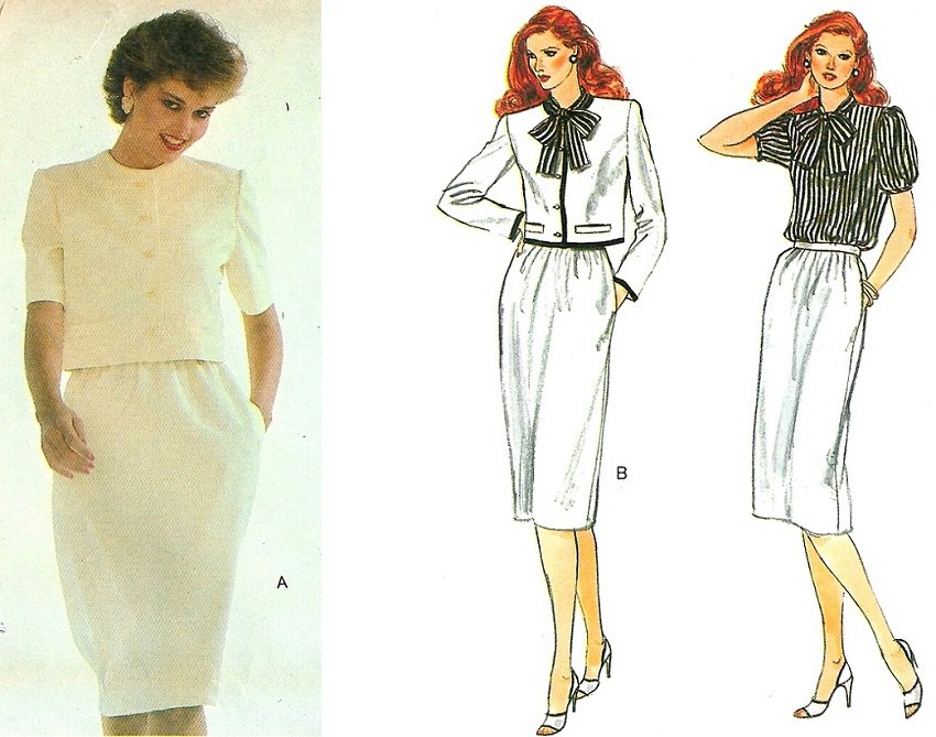 Vogue Sewing Pattern 2 Piece Dress Suit Plus 16 Top Crop Jacket Skirt Vintage 7651