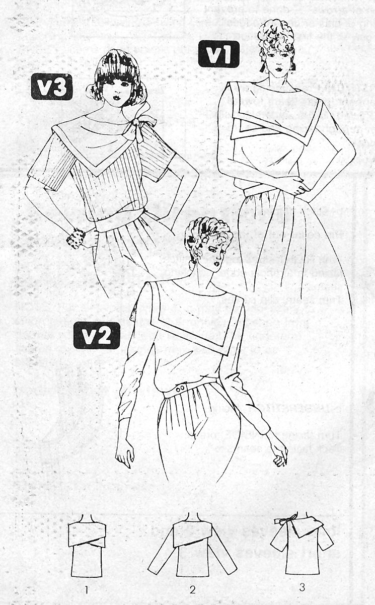 Retro Top Sewing Pattern 10 Asymmetrical Collar Large 80s Disco
