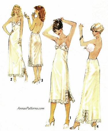 Misses Dress Slips Sewing Pattern Sz 10 Half Full Lace Below Knee Ankle Vintage 70s 8862