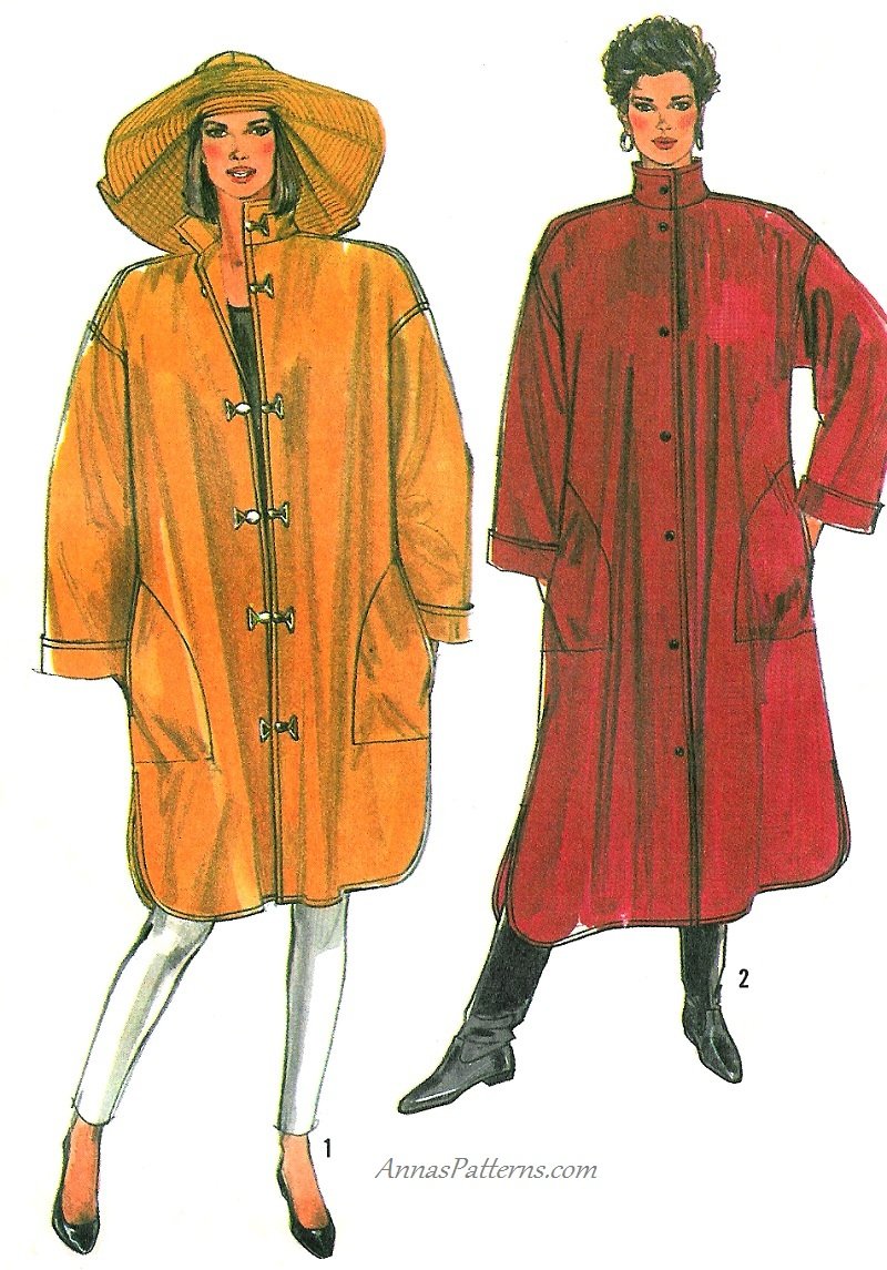 Loose Coat Sewing Pattern 10/12 Easy Unlined Rain Jacket Hat Button
