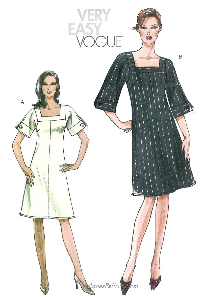 Vogue Easy Tunic Dress Sewing Pattern 1420 Plus Square Neck Aline