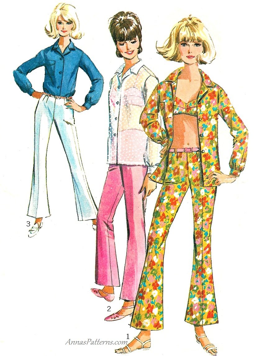 Hippie Mod Pants Top Bra Sewing Pattern Sz 12 1965 Hip Hugger Bell Bottom 6501