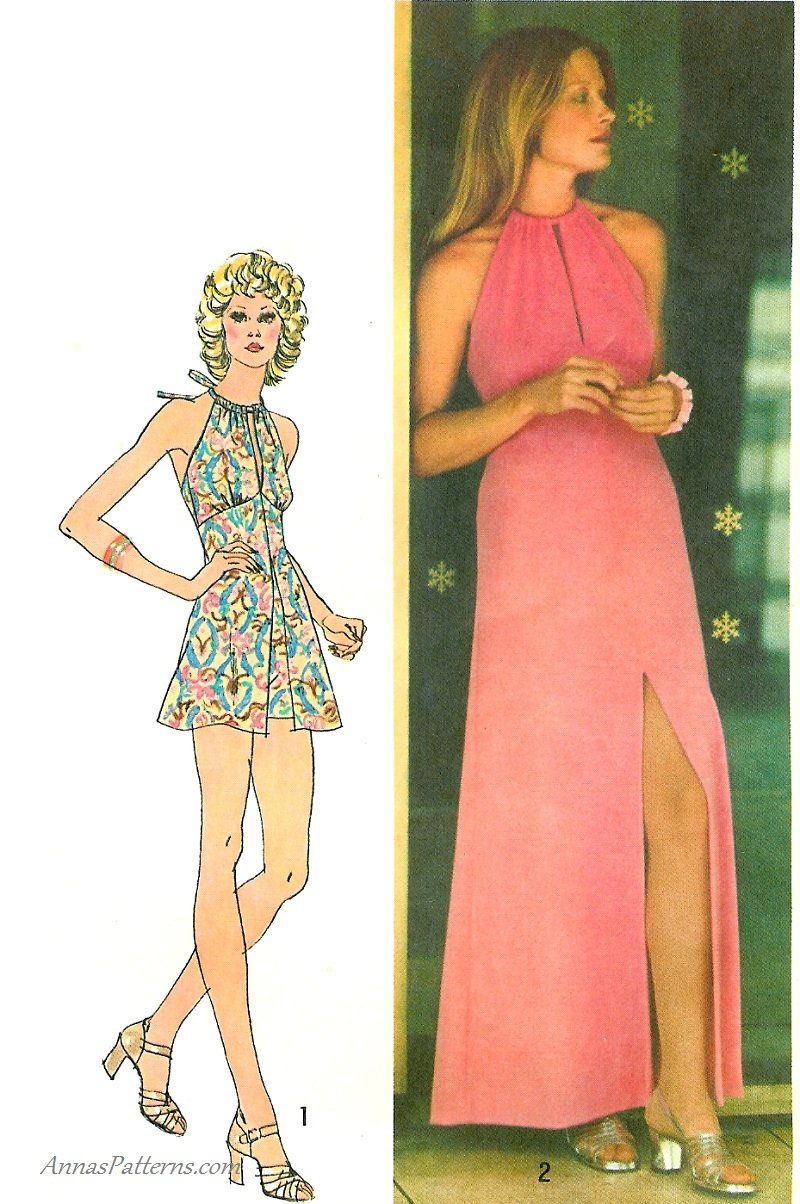 Halter Dress Sewing Pattern 70s Sz 10 Easy Maxi Mini Boho Hippie