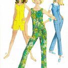 60s Jumpsuit Sewing Pattern Sz 14 Twiggy Slim Fit Pant Shorts Zip Front Sleeveless 7133