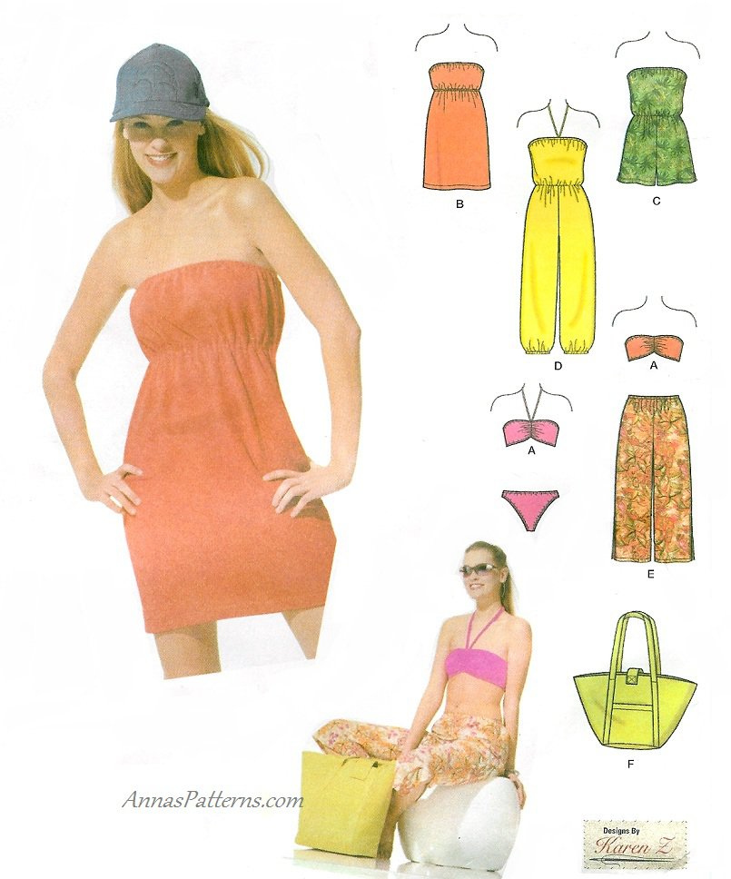 Beach Clothing Sewing Pattern 8 18 Bkini Cover Up Harem Romper Clam Digger Terry Cloth 5008 