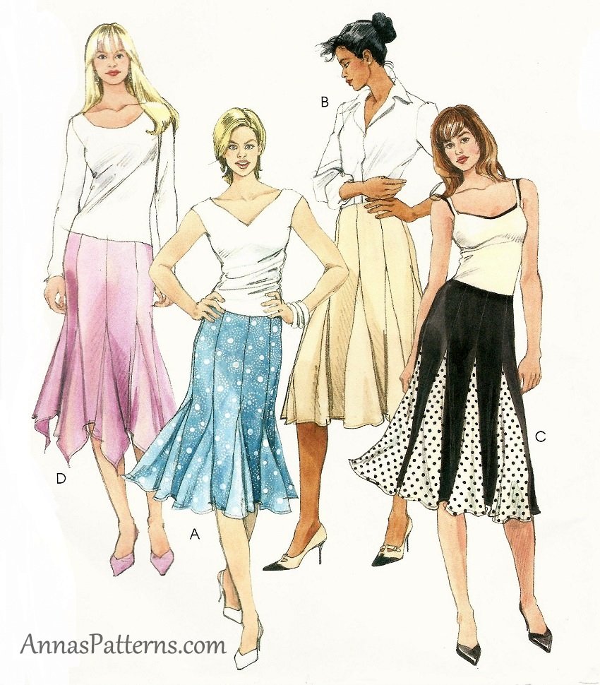 Gored Skirt Sewing Pattern 1216 Godets Knee Length Pointed Hem 4717