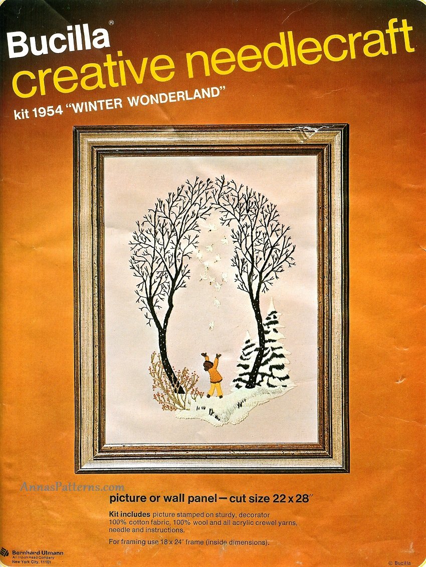 Winter Wonderland Crewel Embroidery Kit Stamped Bucilla Vintage Trees Snow Birds Child 22 x 28