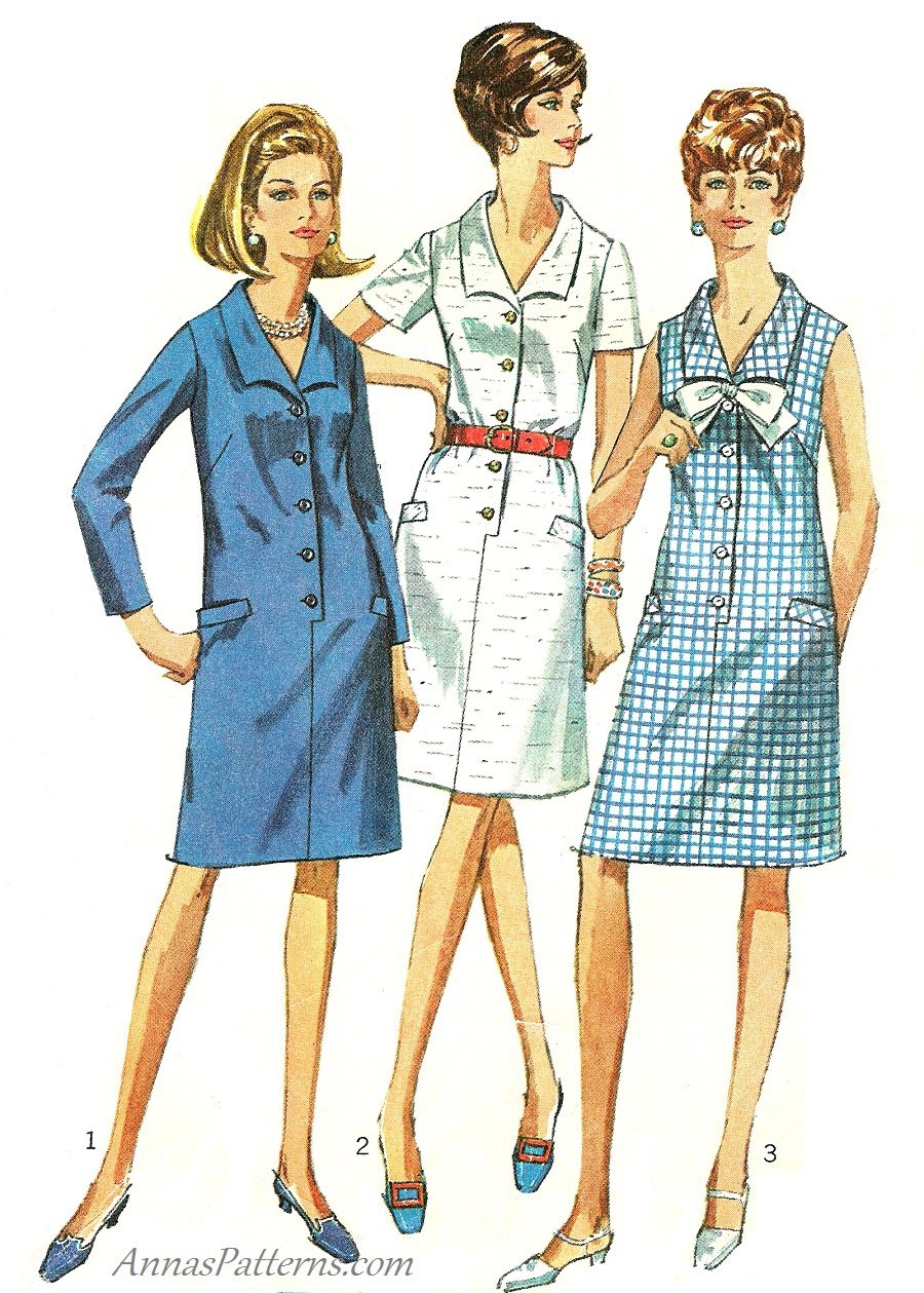 Vintage Shift Dress Sewing Pattern 20 1/2 Plus Button Step In Long Short Sleeve Sleeveless 7449