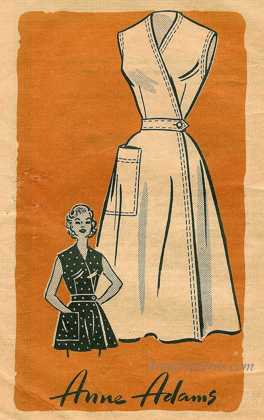 Anne Adams Wrap Dress Sewing Pattern Sz 18 Plus Vintage 1950s Sleeveless  Smock Top 4743