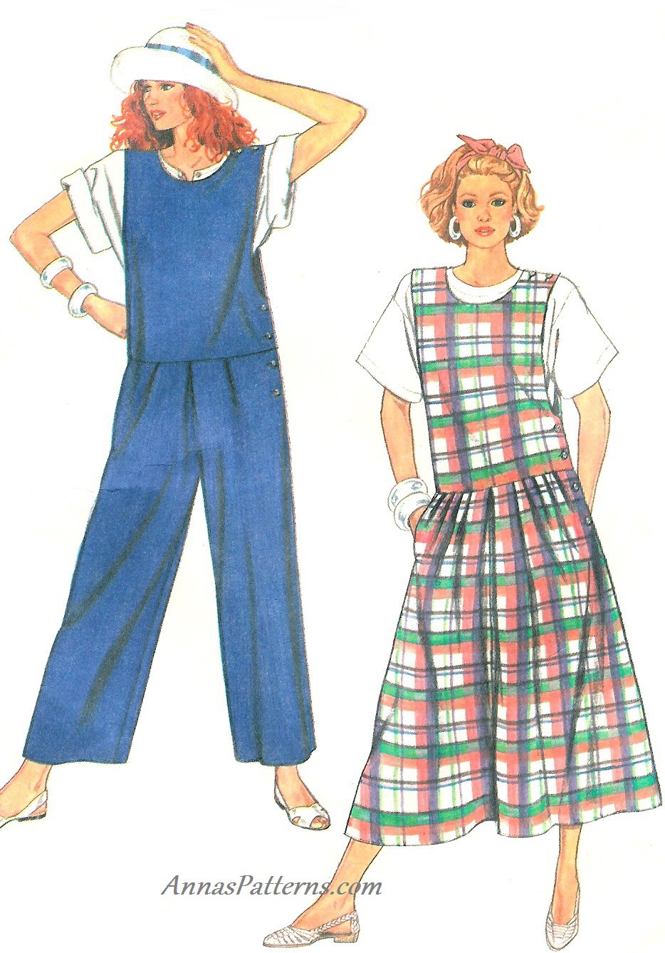 Jumper Jumpsuit Sewing Pattern 14/16 Easy Vintage Loose Sailor Boho Side Button Wide Leg 9044