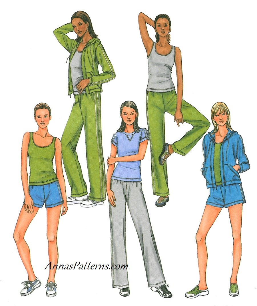 Activewear Sewing Pattern Knit 1622 Easy Pullon Pants Jacket Shorts Top