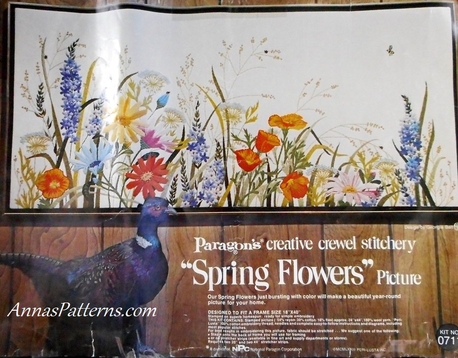 Spring Flowers Crewel Embroidery Kit Paragon 1973 Large Stamped 18 x 40 Nature