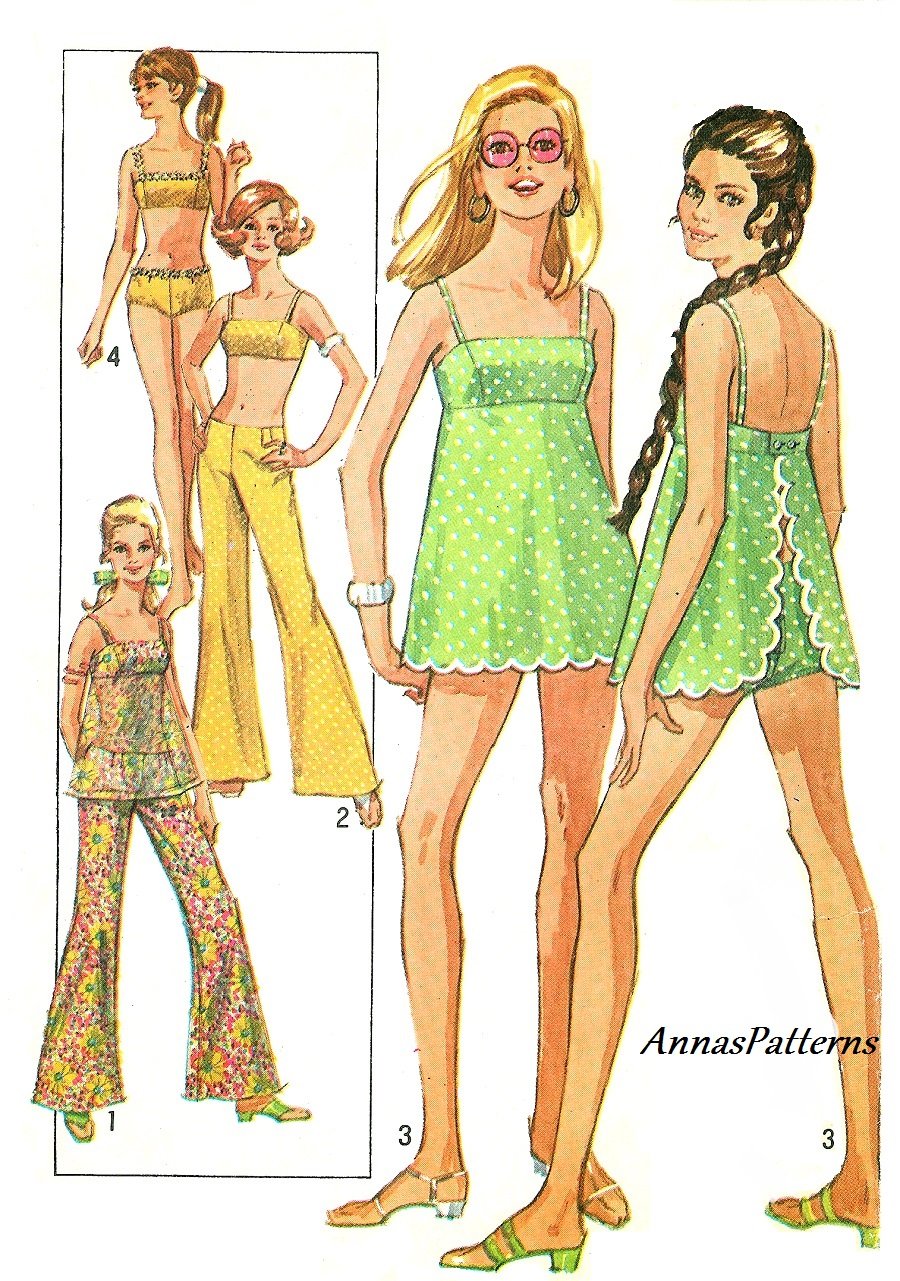 60s Swimsuit Vintage Sewing Pattern 2 Piece Sz 12 Bikini Bra Apron Hip