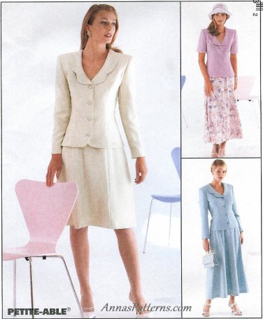 Misses Dress Suit Sewing Pattern Skirt Jacket 14-18 Button Front Collar 8616