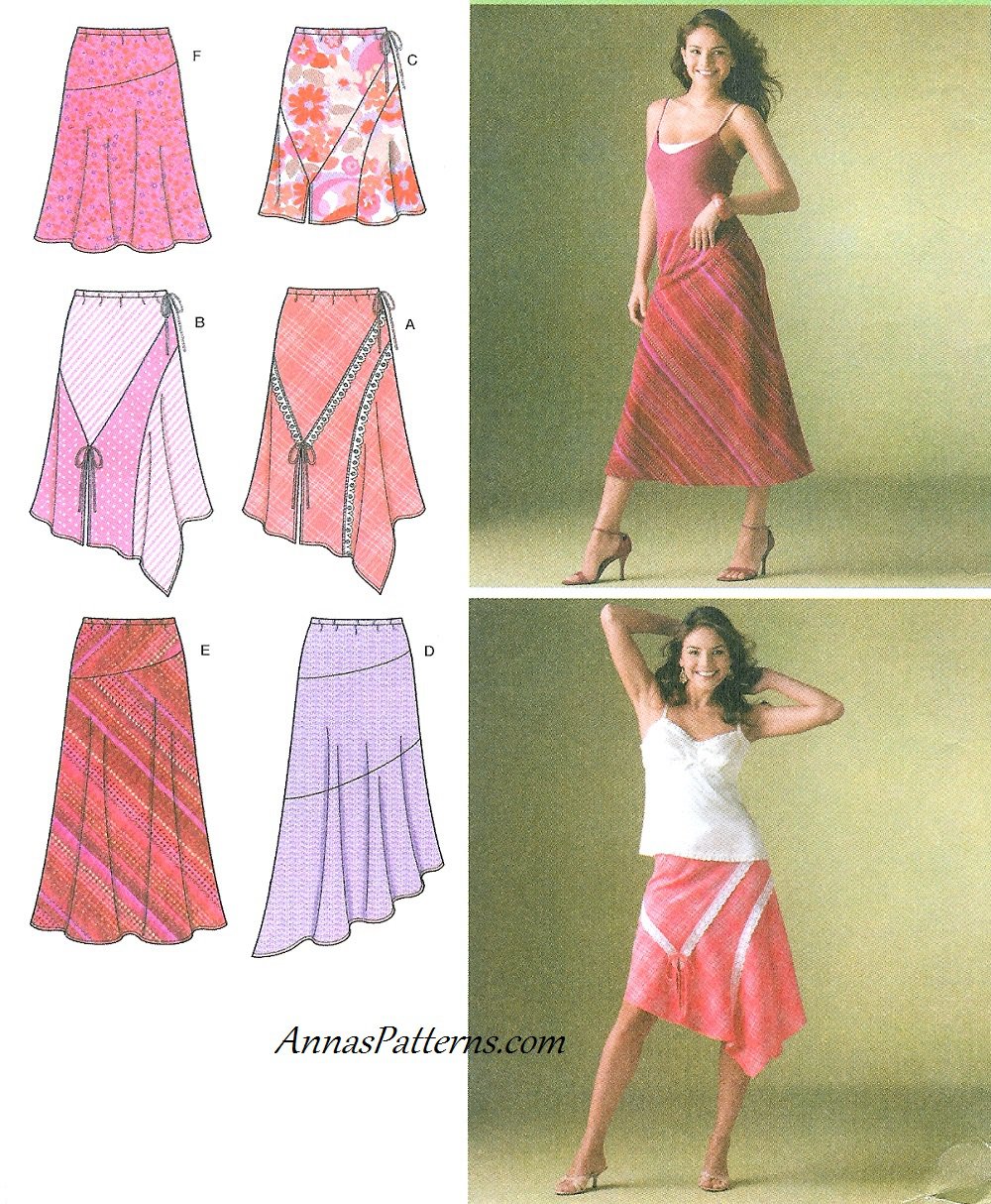 Bias Pull On Skirt Sewing Pattern 6 14 Scarf Hemline Flared Below Knee 4189 6675