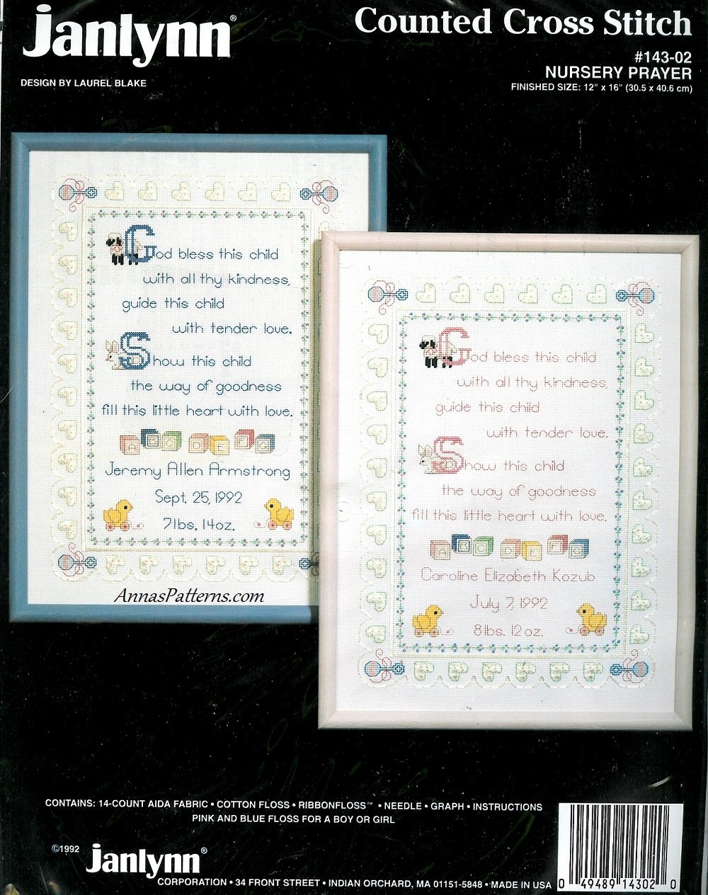 Janlynn Nursery Prayer Birth Announcement Counted Cross Stitch Kit 12 x