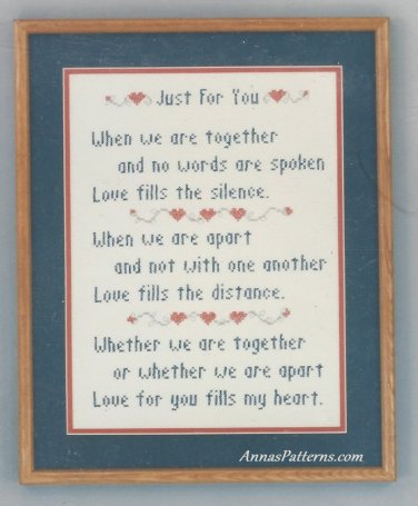 Just For You Stamped Cross Stitch Kit Love Togetherness 12 x 16 Vintage Patty Ann Creations