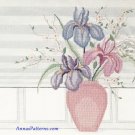 Iris Vase Cross Stitch Kit Flowers Window Pink Purple Green Printed Aida 18 x 14