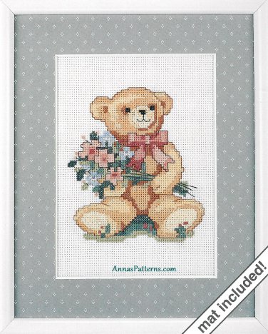 Weekenders Counted Cross Stitch Kit Teddy Bear Bearing Bouquets 8 x 10 Mat
