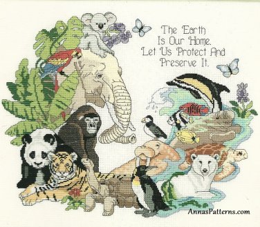 The Earth Is Our Home Cross Stitch Kit Dimensions Animals Wildlife Conservation Green Peace 14 x 12