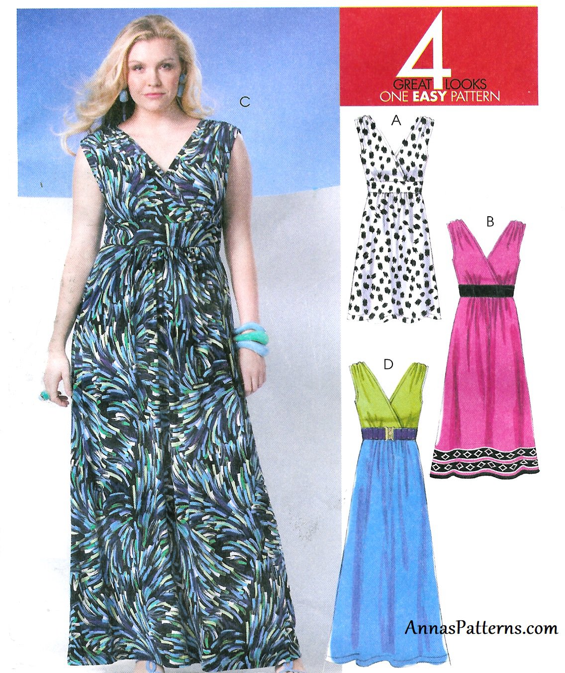 Easy Sleeveless Dress Sewing Pattern 8-16 Raised Bodice Greek Wrap ...
