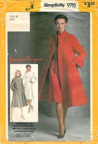 Swing Coat Sewing Pattern 10 Vintage Lined Dress Jacket Mandarin Funnel Neck Tent Shape Trigere 9712