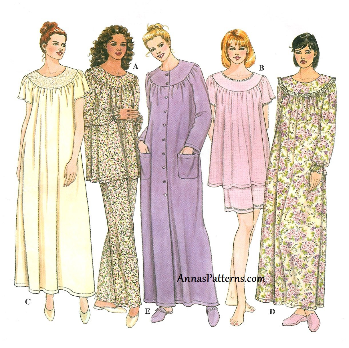 Misses Pajama Sewing Pattern 6-16 Robe Gown Top Pant Short Long Sleeve 9012