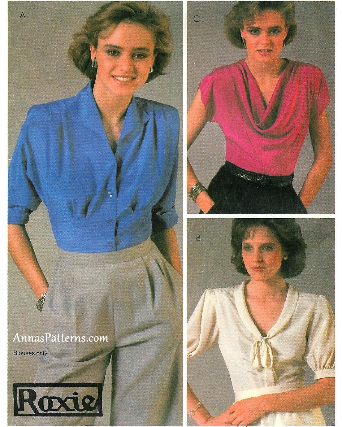 80s Blouse Sewing Pattern 14 Disco Cowl Neck Button Short Sleeve Fitted ...