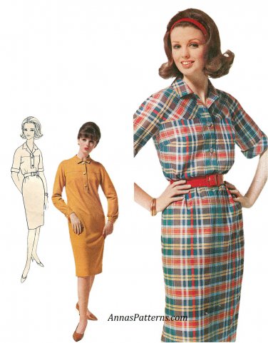 Belted Shirt Dress 1960s Sewing Pattern 16 Plus Vintage Shift Fitted 5053