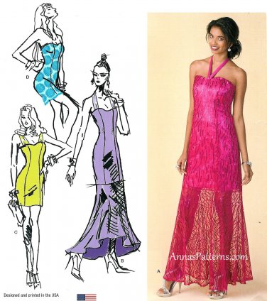 Fitted Dress Sewing Pattern 14-22 Plus Halter Strapless Fitted Prom Evening Dance 1416