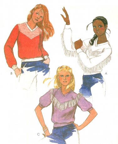 Fringe Western Shirt Sewing Pattern 14-16 Long Short Sleeve Cowgirl Squaredance 7450