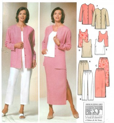 Easy Wardrobe Sewing Pattern Plus 20-28 Jacket Pant Capris Skirt Top Elastic Waist 5687