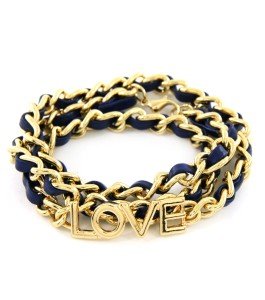 Leather Wrap Bracelet Love Bracelet Blue Gold Bracelet Gold Chain Love Bracelet