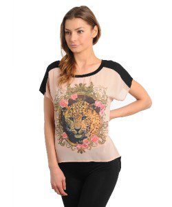 Leopard Top Animal Print Tiger Top Black Top Leopard T-Shirt Chiffon Leopard Top