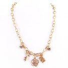 Gold High Heel Shoe Purse Flower Rhinestone Charm Pendant Necklace Gold Chain