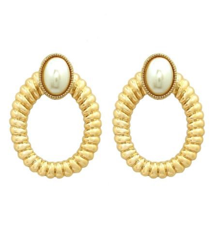 Large Statement Pearl Hoop Earrings Pearl Earrings Gold Earrings Cream Pearl