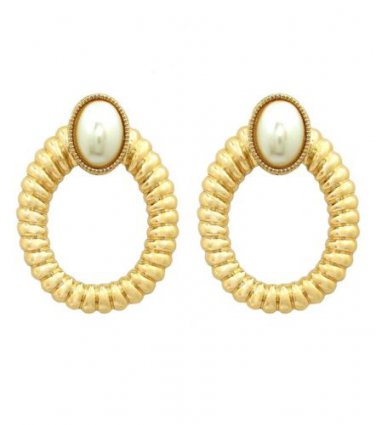 Large Statement Pearl Hoop Earrings Pearl Earrings Gold Earrings Cream Pearl