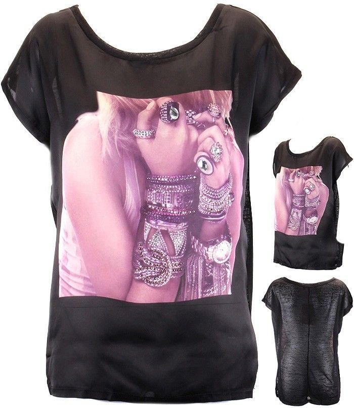 Jewelry Top Black Top Black T Shirt Girl Print Top Bling T Shirt Juniors sz S/M