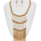 New Faux Pearl and Tassel Necklace Earrings Set Long Multi Pearl Bead Neclace