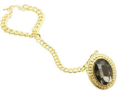 Gold Chain Black Stone Slave Bracelet Black & Gold Bracelet with attached Ring