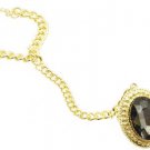 Gold Chain Black Stone Slave Bracelet Black & Gold Bracelet with attached Ring
