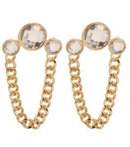 Gold Clear Three Stone Chain Earrings Curb Chain Link Gold Earrings 3.5 inch