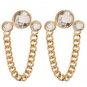 Gold Clear Three Stone Chain Earrings Curb Chain Link Gold Earrings 3.5 inch