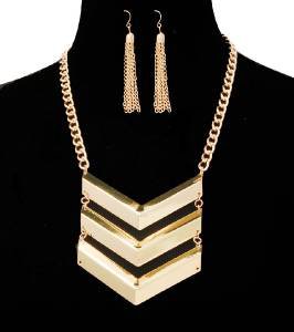 Gold Chevron Necklace Gold Chain Earrings Set Tribal Chevron Necklace Military