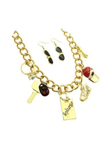 Gold Chain Shopping Necklace Sunglasses Earrings Set Sneakers Ring Hat Charms