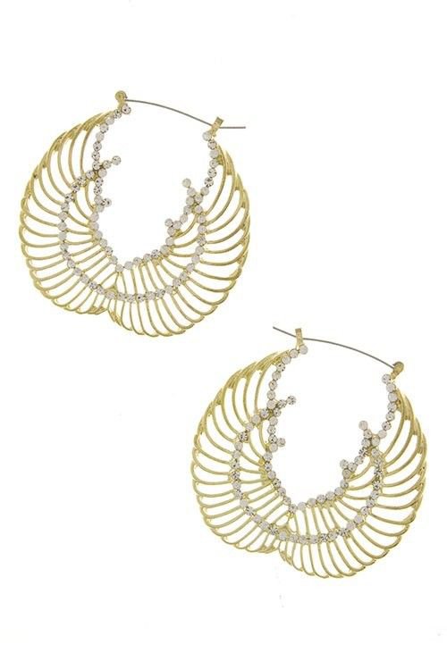 Gold and Crystal Wing Earrings Hoop Style Wing Earrings Bling Gold Earrings